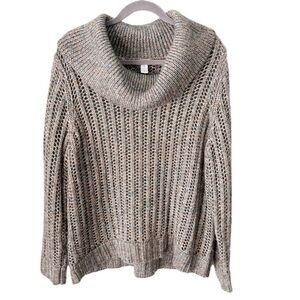 Chico's Sweater‎ Women's XL 16 Wool Blend Metallic Cowl Neck Open Knit